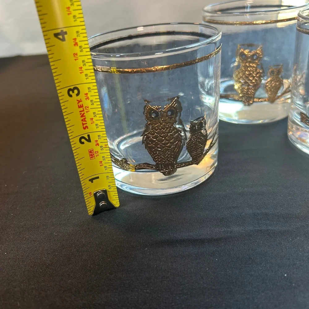 lot 5 vintage 1960s mcm culver glass 22k gold owls rocks lowball glasses barware